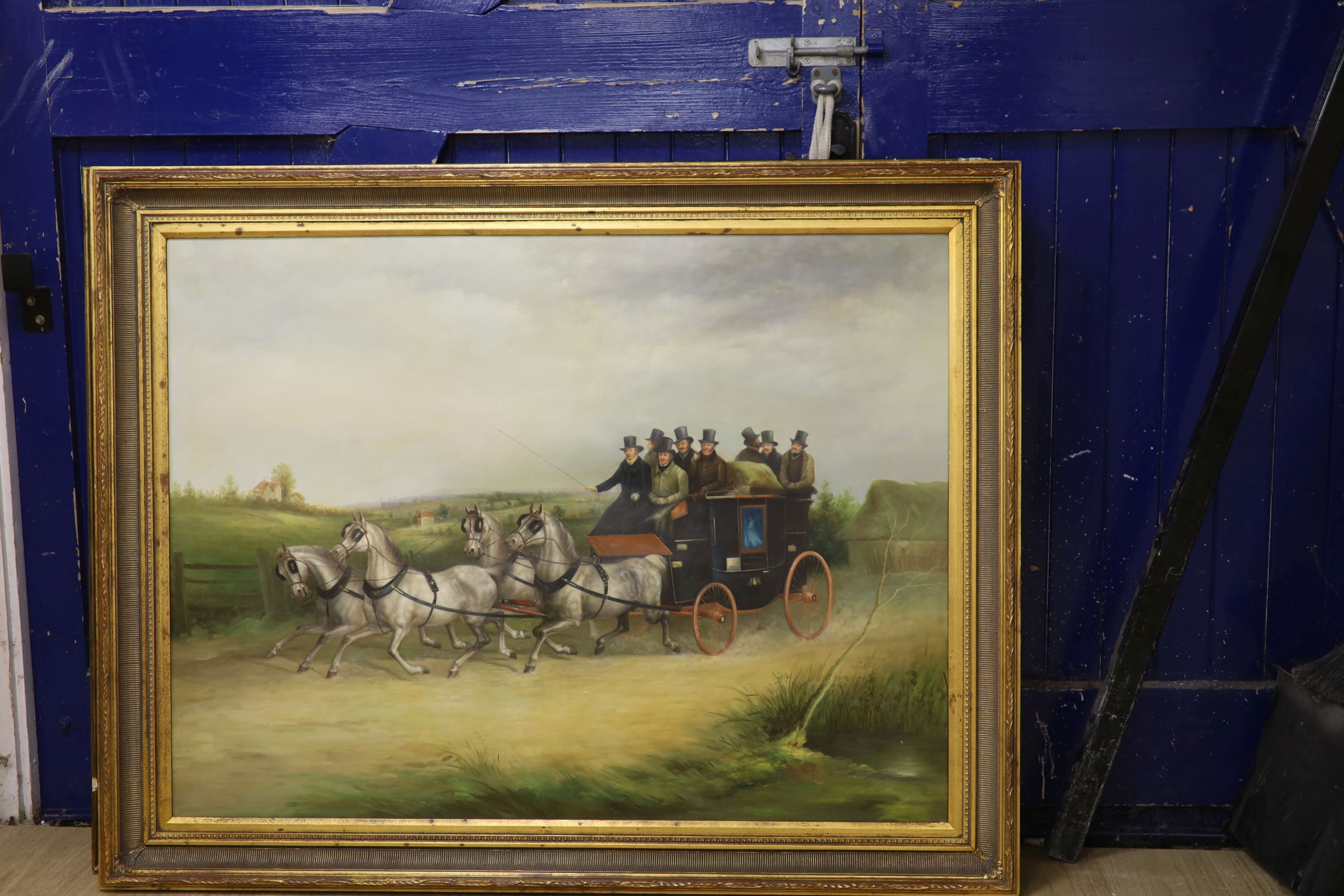 After James Pollard, oil on canvas, Coaching scene, 90 x 121cm